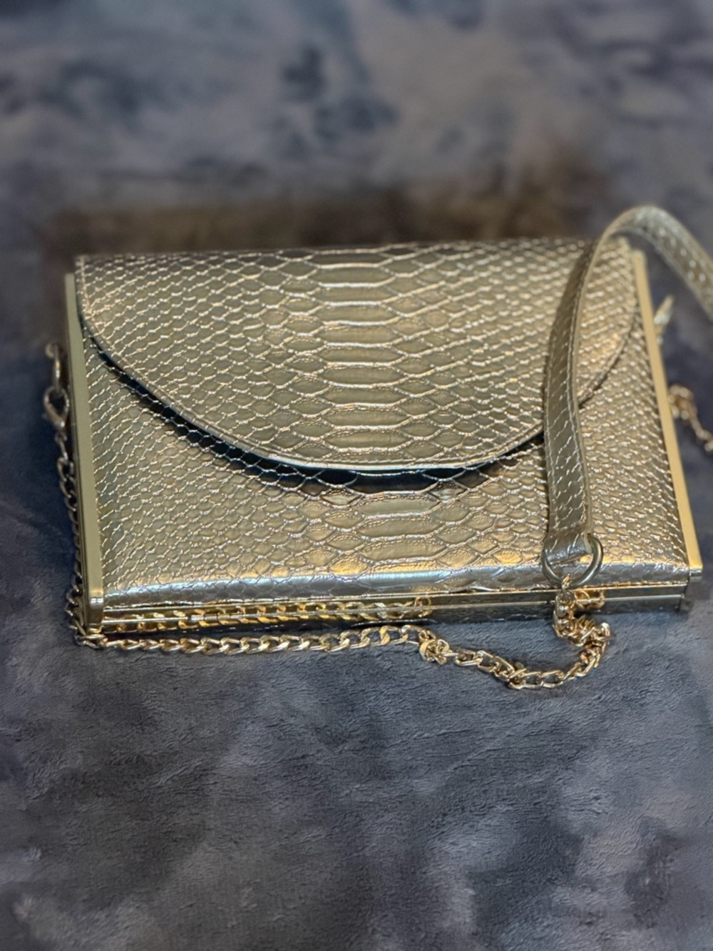 Metallic Gold Faux-Snake Crossbody Clutch - Women's Bag
